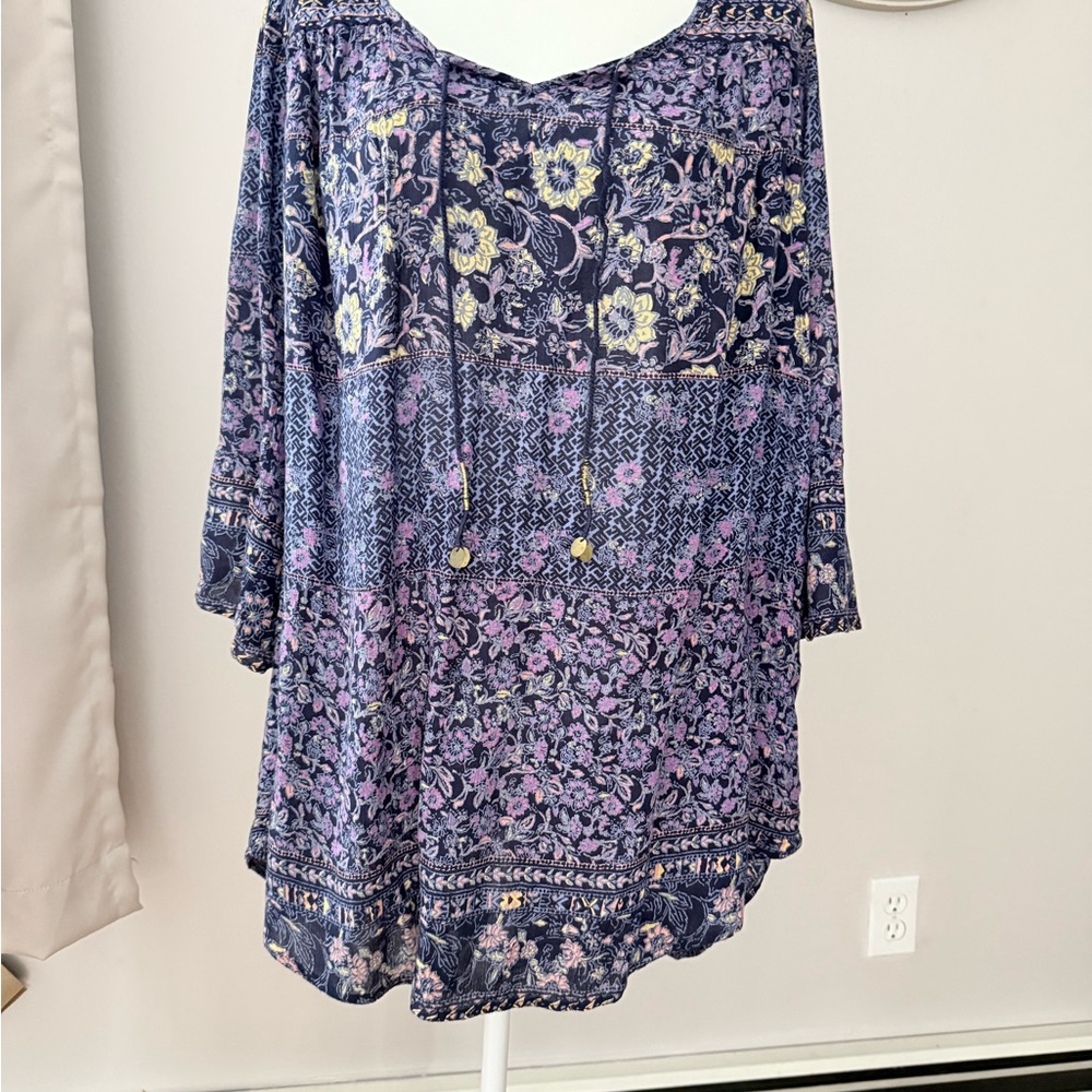 Y2K billabong surfer hippie Floral Boho fairy sleeve Tunic Top dress